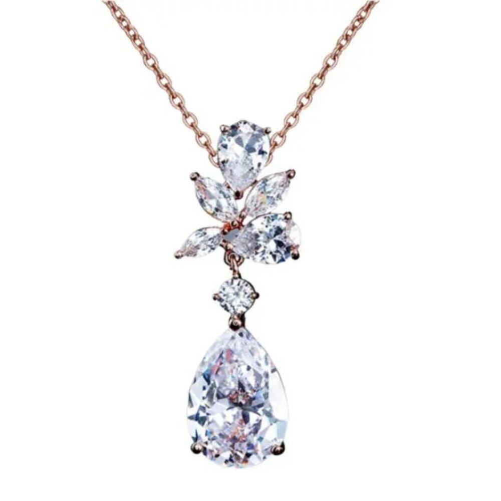 Dreamy Dewdrop Leaflet Necklace Wedding Prom Fashion Jewelry, Rose Gold
